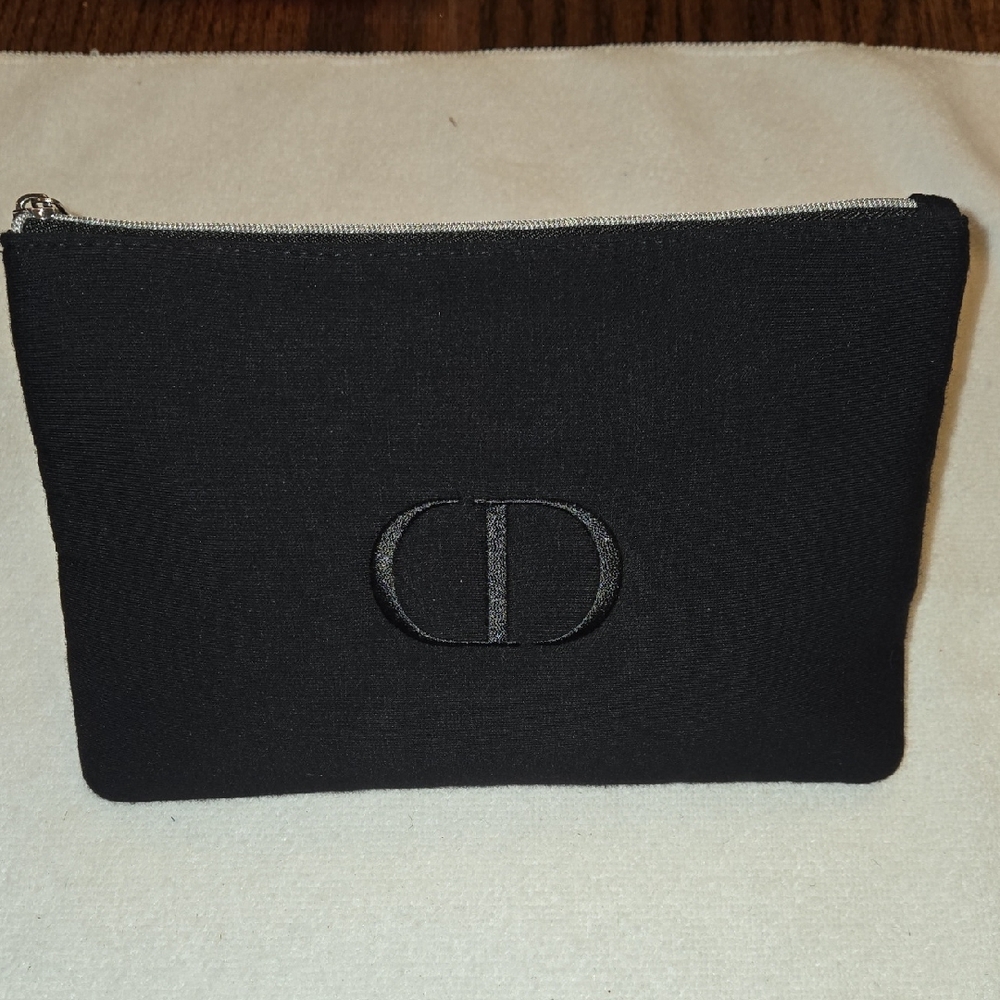 Dior Beauty Black Jersey Pouch With Silver Hardware